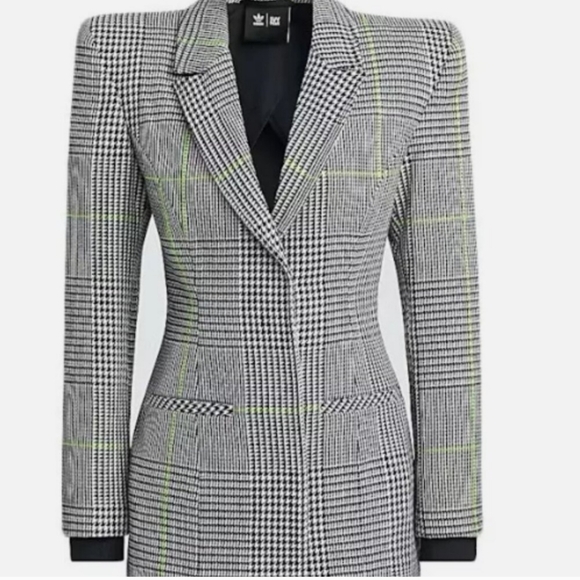 Ivy park adidas black, lime green, white plaid suit blazer medium - Picture 2 of 2